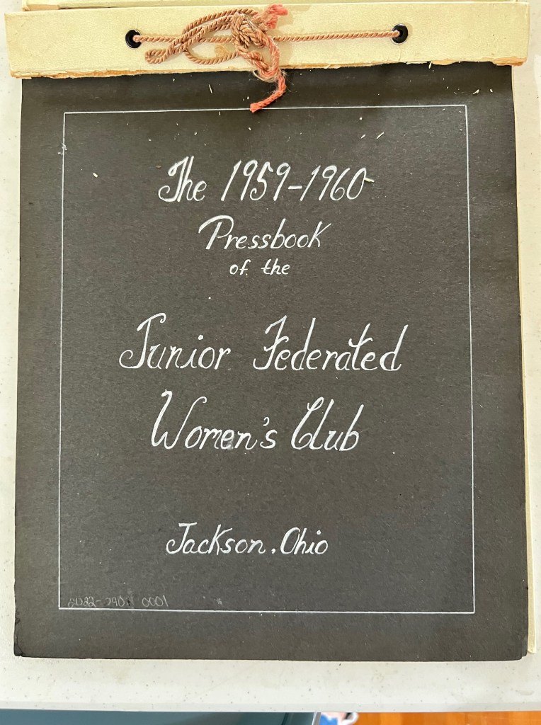 The inside cover of the Junior Federated Women's Club press book from 1959 - 1960.